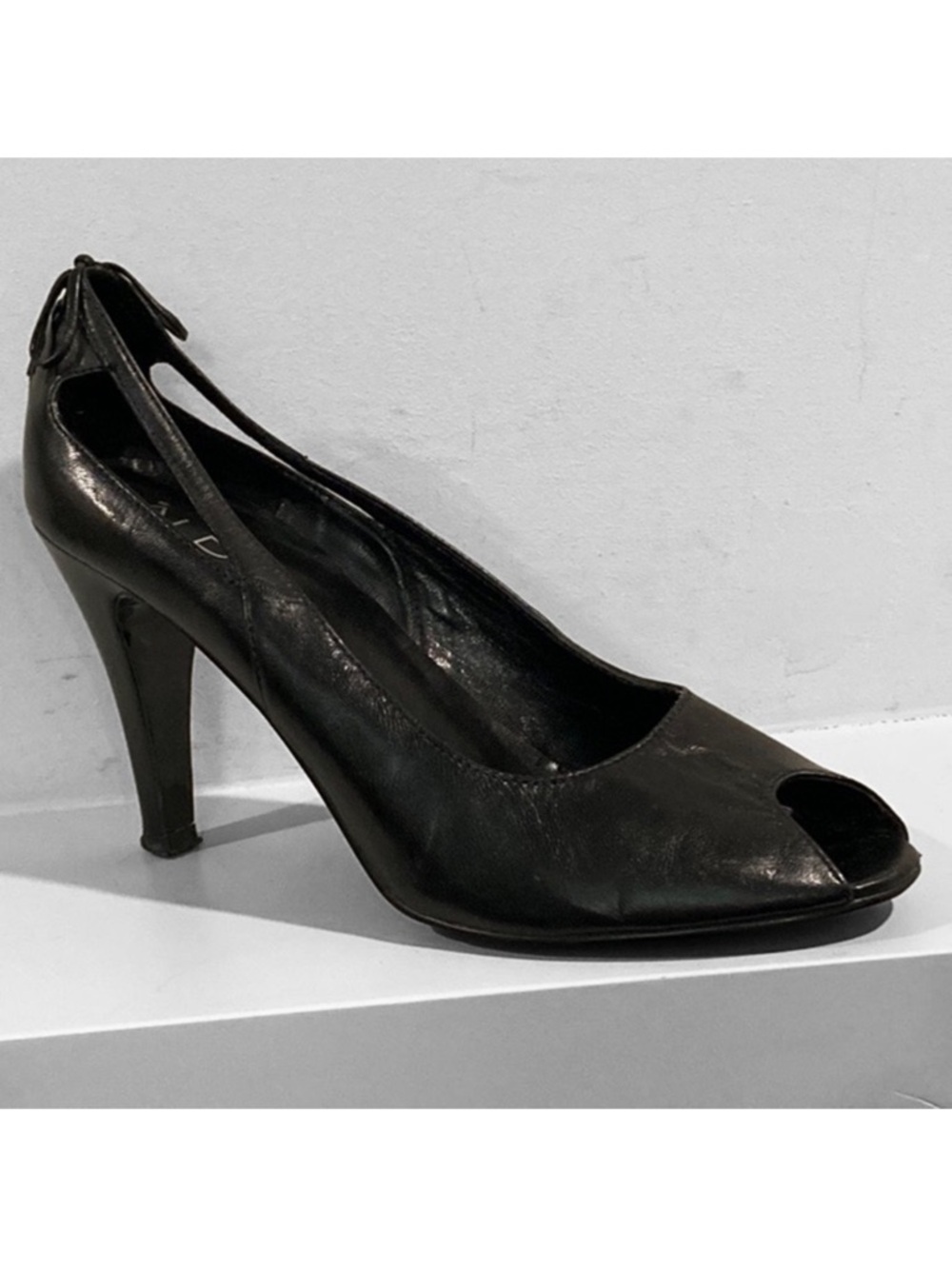 ALDO Leather Black Peep Toe Heels 37